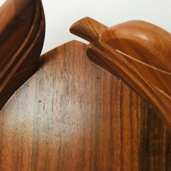 Vintage Solid Walnut Wood Mid Century Modern Bowl Leaf Motif MCM Decorative - Picture 9 of 10